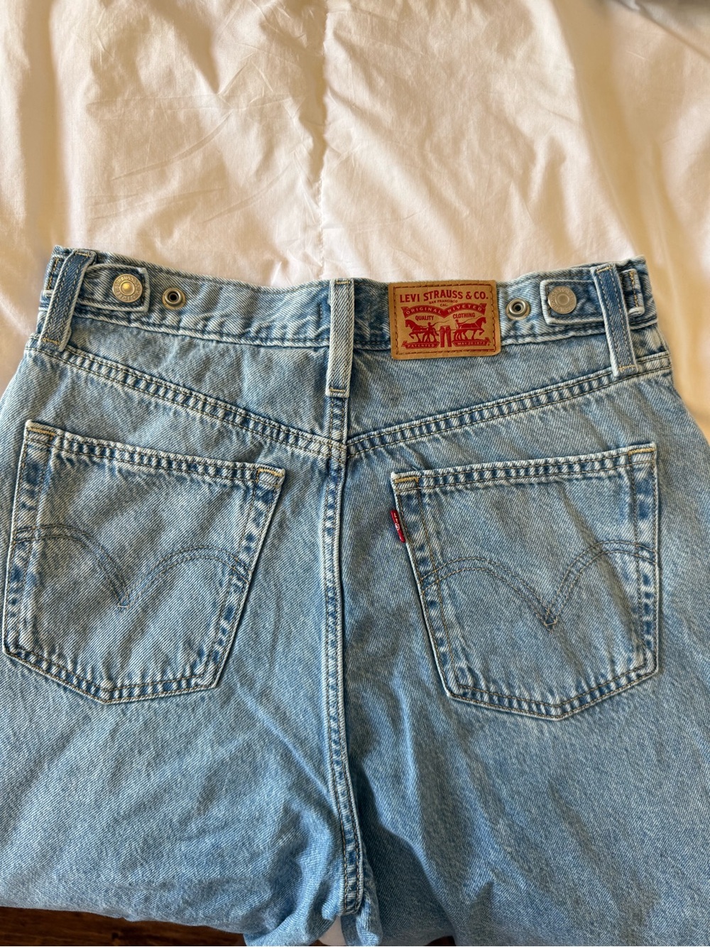 Levi's Women's Light Blue High-Rise Denim Shorts with Back Patch